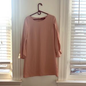 Blush shift dress with split bell sleeves